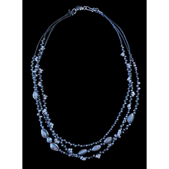 Vintage Chan Luu Necklace Sterling Silver Beaded Three Woven Strands  16" - Picture 1 of 4